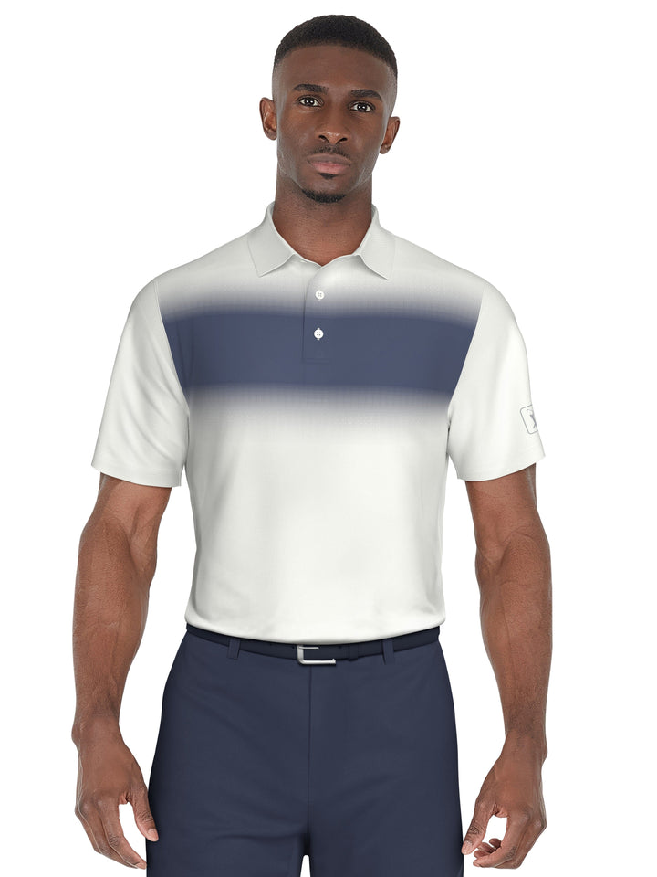 Short Sleeve Stretch Performance Ombre Chest Stripe Print Polo  (Bright White) 