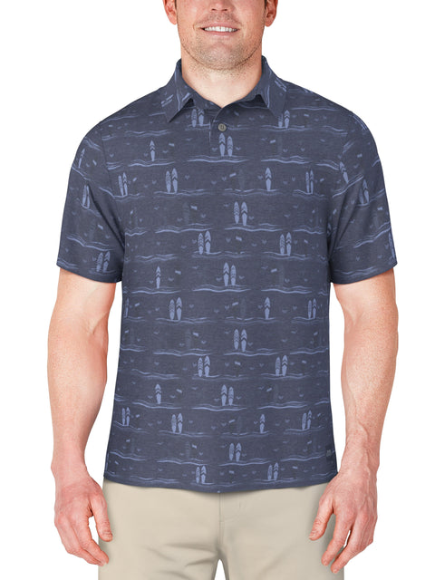 Short Sleeve Surfboard Conversational Printed Polo  (Insignia Blue) 