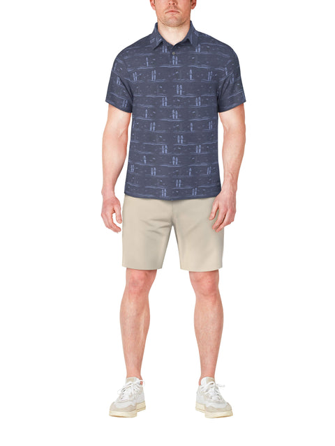 Short Sleeve Surfboard Conversational Printed Polo  (Insignia Blue) 