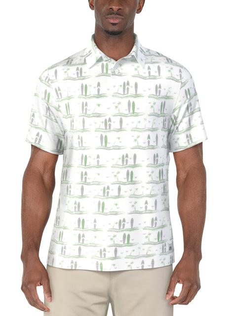 Short Sleeve Surfboard Conversational Printed Polo  (Bright White) 