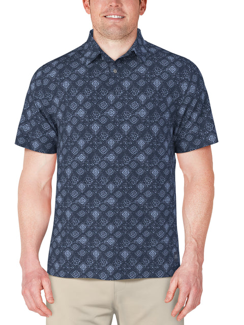 Short Sleeve Textured Medallion Printed Polo  (Insignia Blue) 