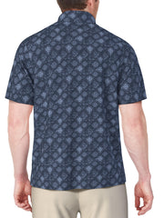 Short Sleeve Textured Medallion Printed Polo  (Insignia Blue) 