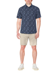 Short Sleeve Textured Medallion Printed Polo  (Insignia Blue) 