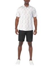 Short Sleeve Textured Medallion Printed Polo  (Bright White) 