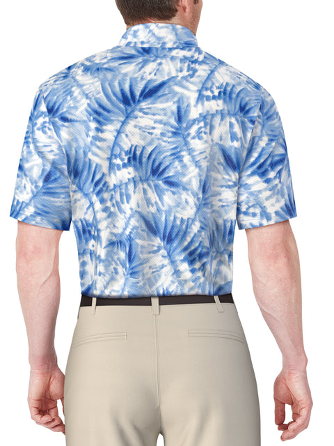 Short Sleeve Tropical Leaf Print Polo (Princess Blue) 