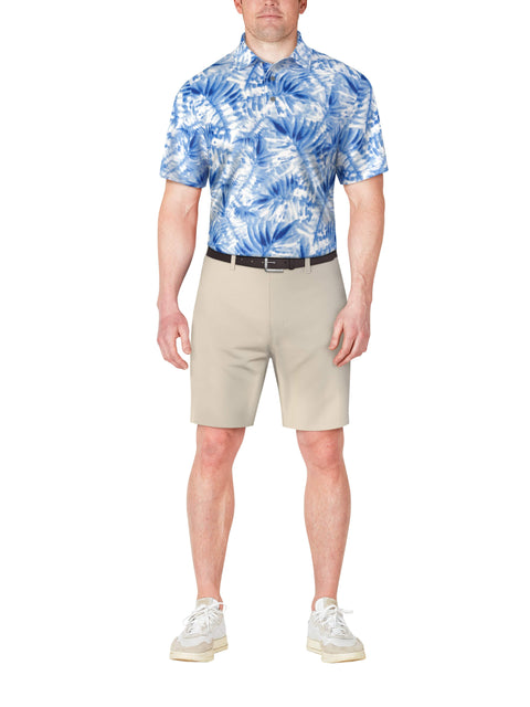 Short Sleeve Tropical Leaf Print Polo (Princess Blue) 