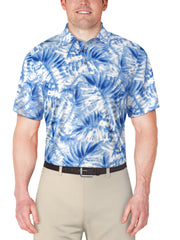 Short Sleeve Tropical Leaf Print Polo (Princess Blue) 