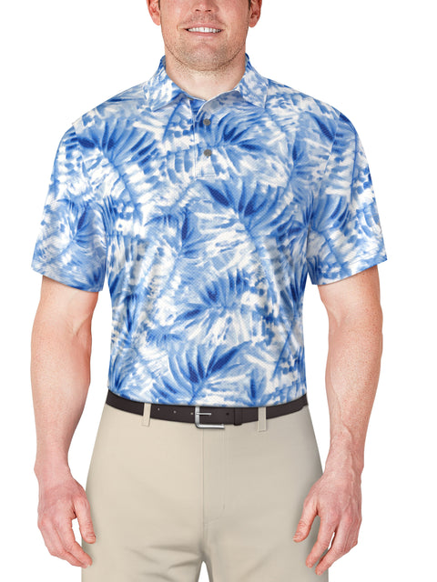 Short Sleeve Tropical Leaf Print Polo (Princess Blue) 