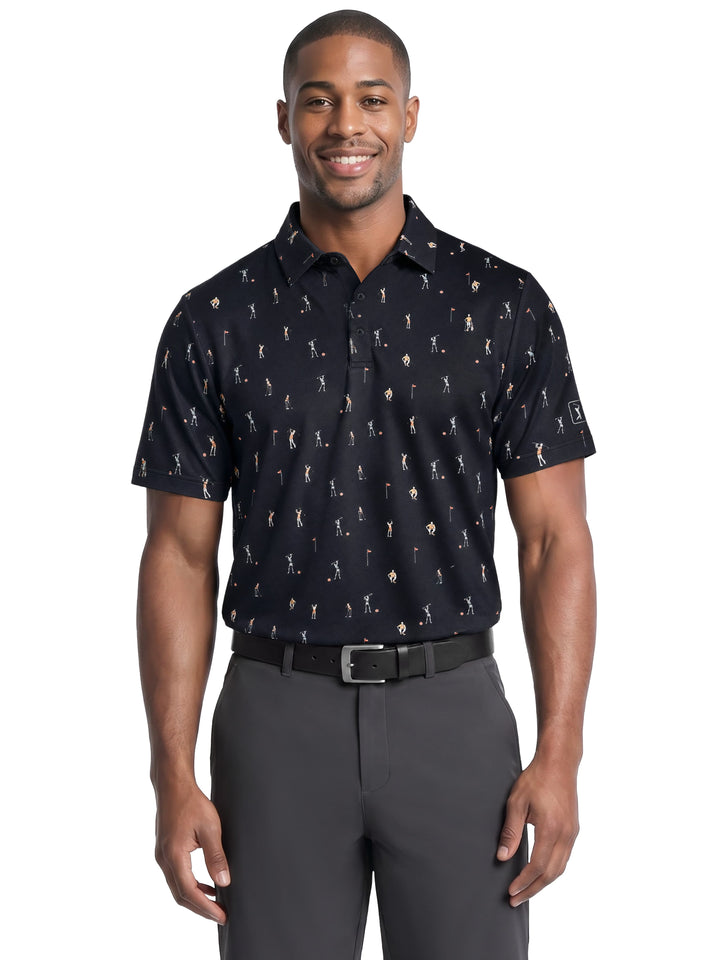 Men's Skeleton Golfer Novelty Print Polo