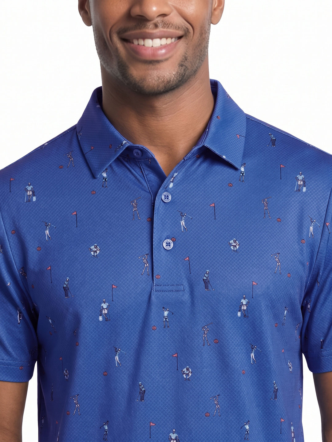 Men's Skeleton Golfer Novelty Print Polo