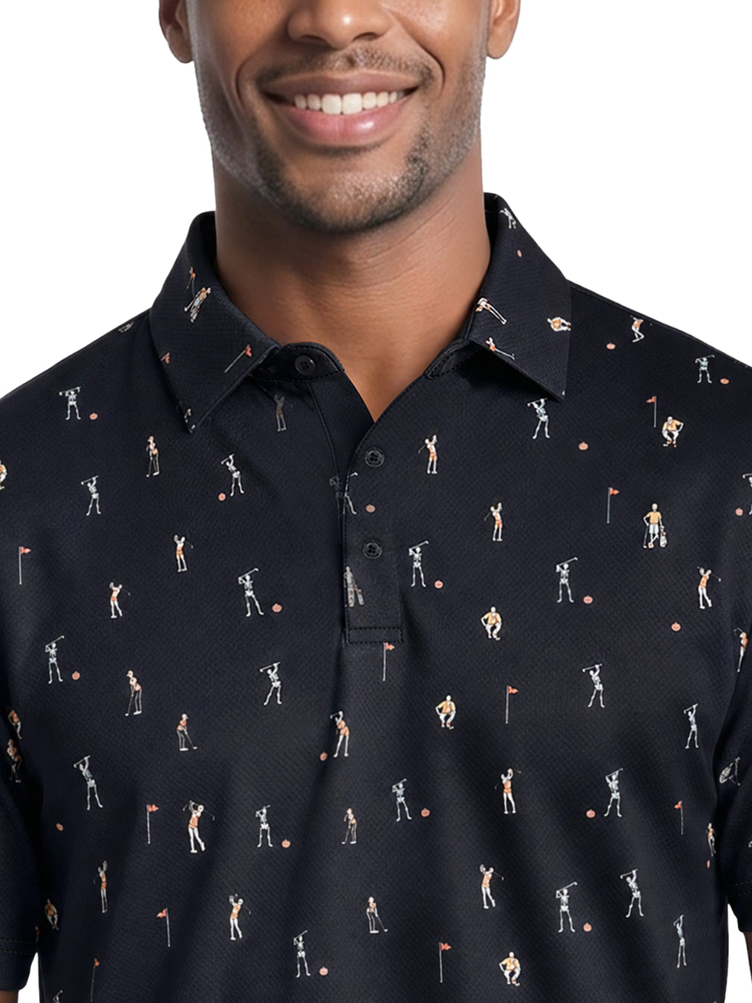 Men's Skeleton Golfer Novelty Print Polo