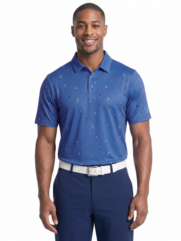 Men's Skeleton Golfer Novelty Print Polo