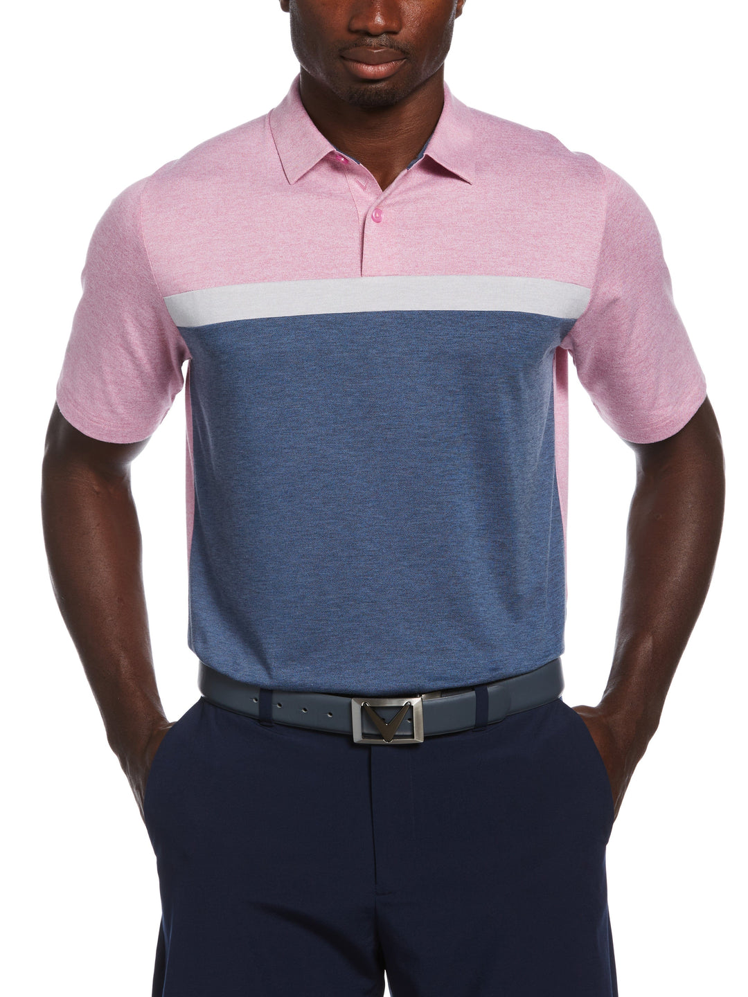 Soft Touch Color Block Golf Polo (Pink Sunset Htr) 