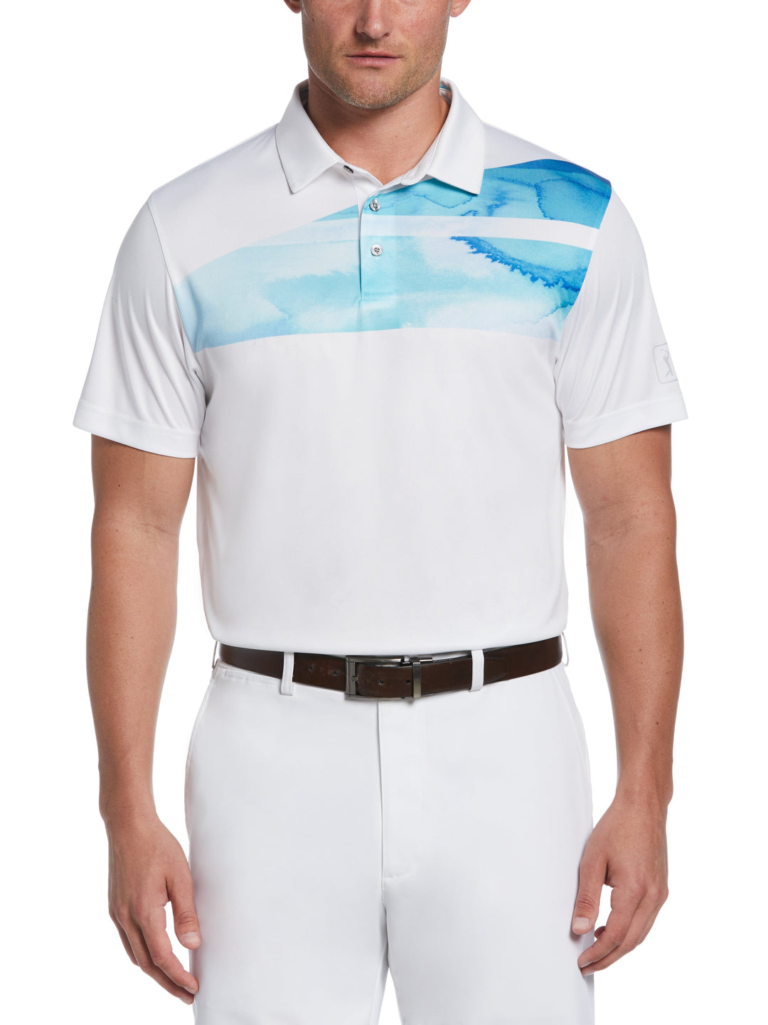 Solarized Asymmetric Print Golf Polo (Bright White) 