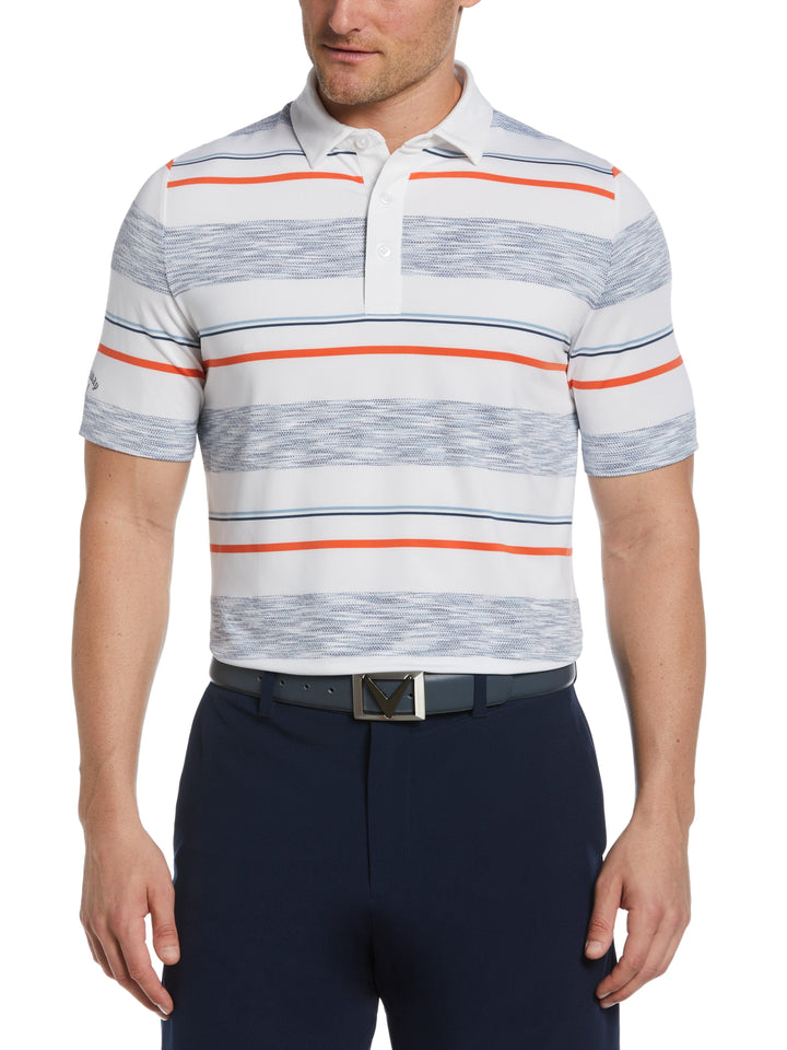Space Dye Herringbone Stripe Golf Polo (Bright White) 
