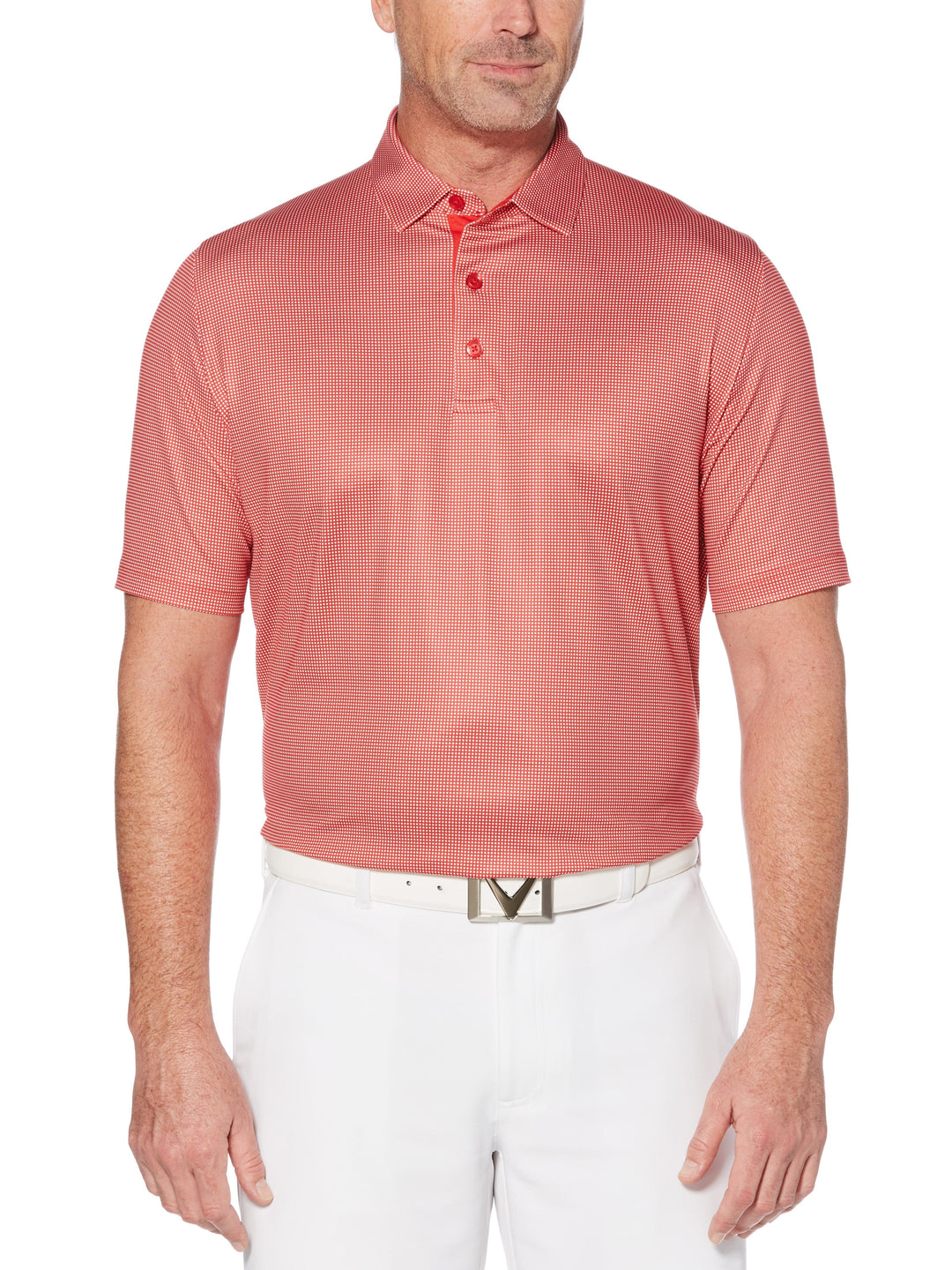 Mens Swing Tech Printed Gingham Polo (Tango Red) 