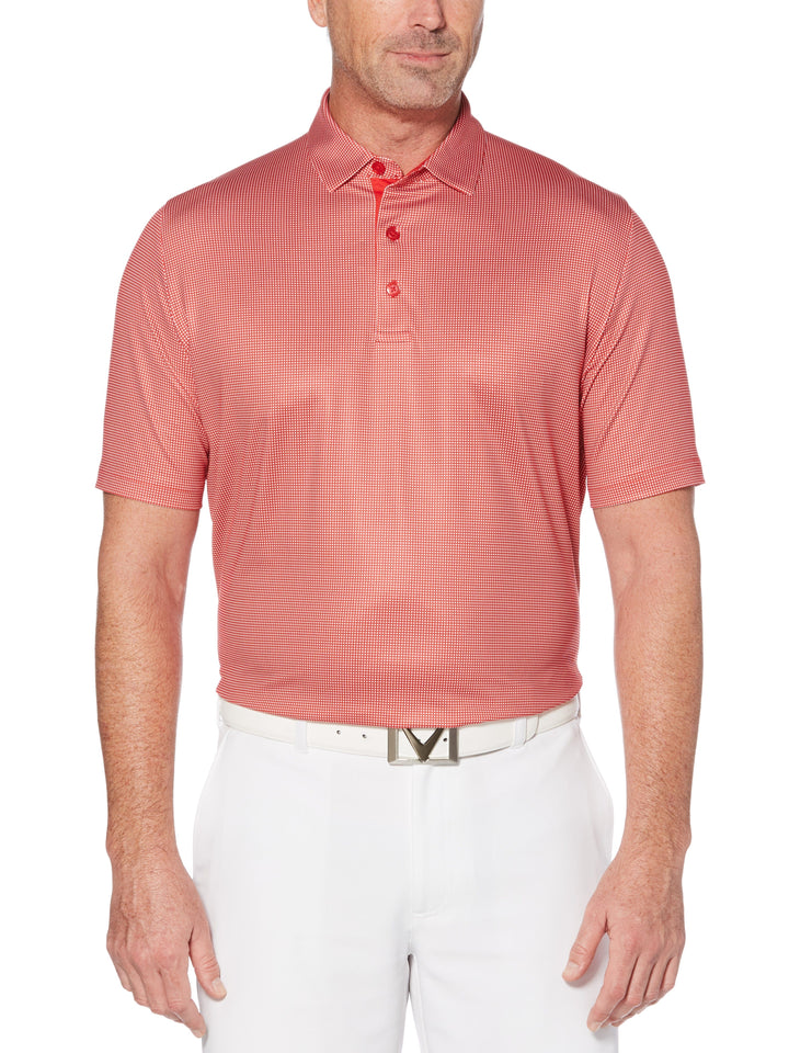 Mens Swing Tech Printed Gingham Polo (Tango Red) 