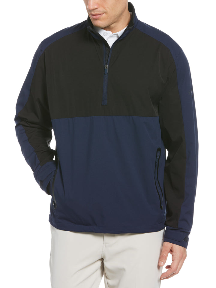 Mens Swing Tech 1/4 Zip Color Block Golf Windshirt (Peacoat/Caviar) 