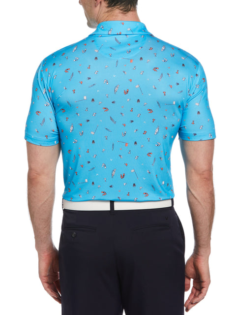 Tee Time Print Golf Polo Shirt (River Blue) 