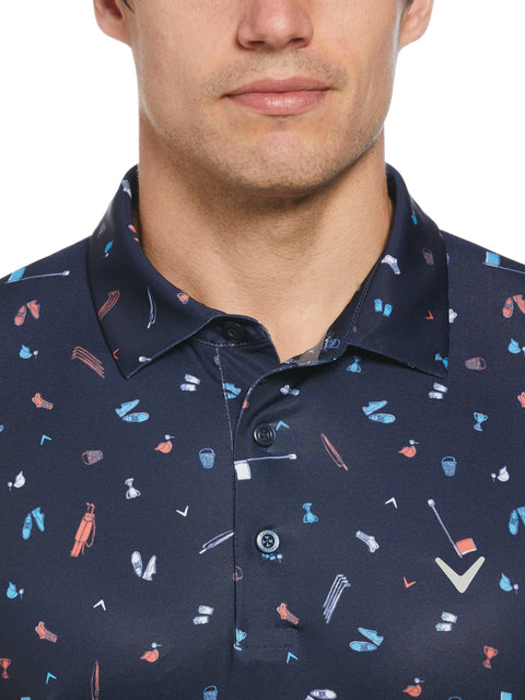 Tee Time Print Golf Polo Shirt (Peacoat) 