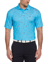 Tee Time Print Golf Polo Shirt (River Blue) 