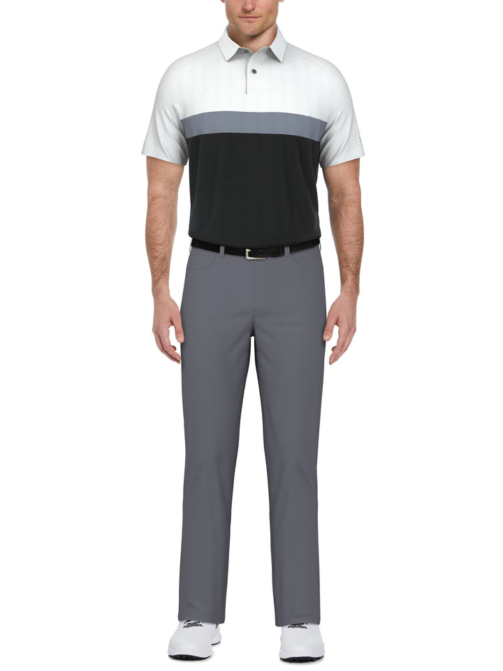 Textured Color Block Golf Polo (Bright White) 