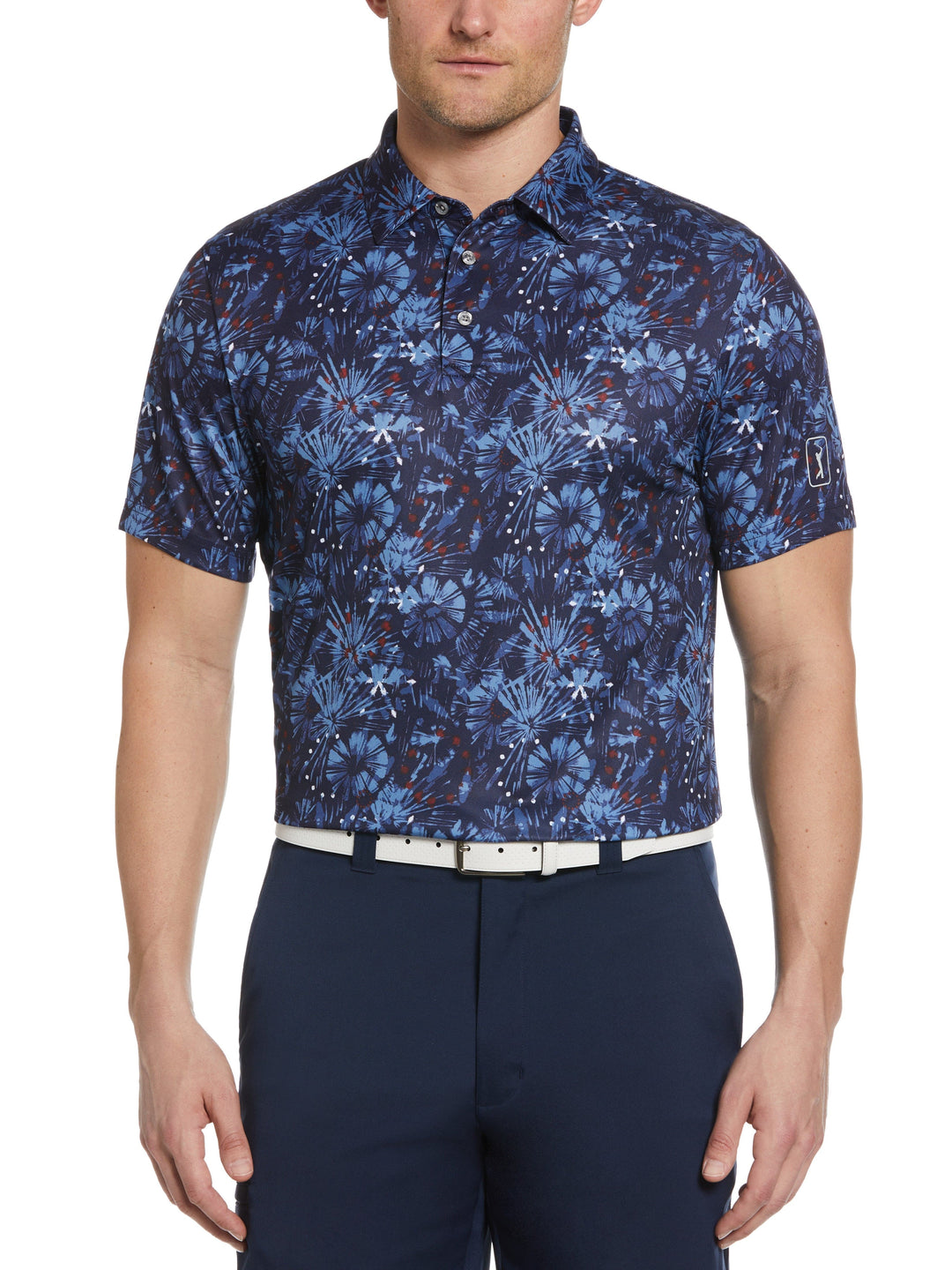 Tie Dye Fireworks Print Golf Polo (Peacoat) 