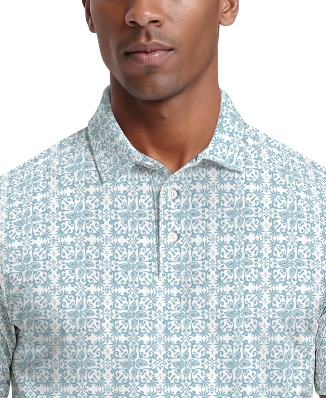 Men's Tile Print Polo (Bright White) 