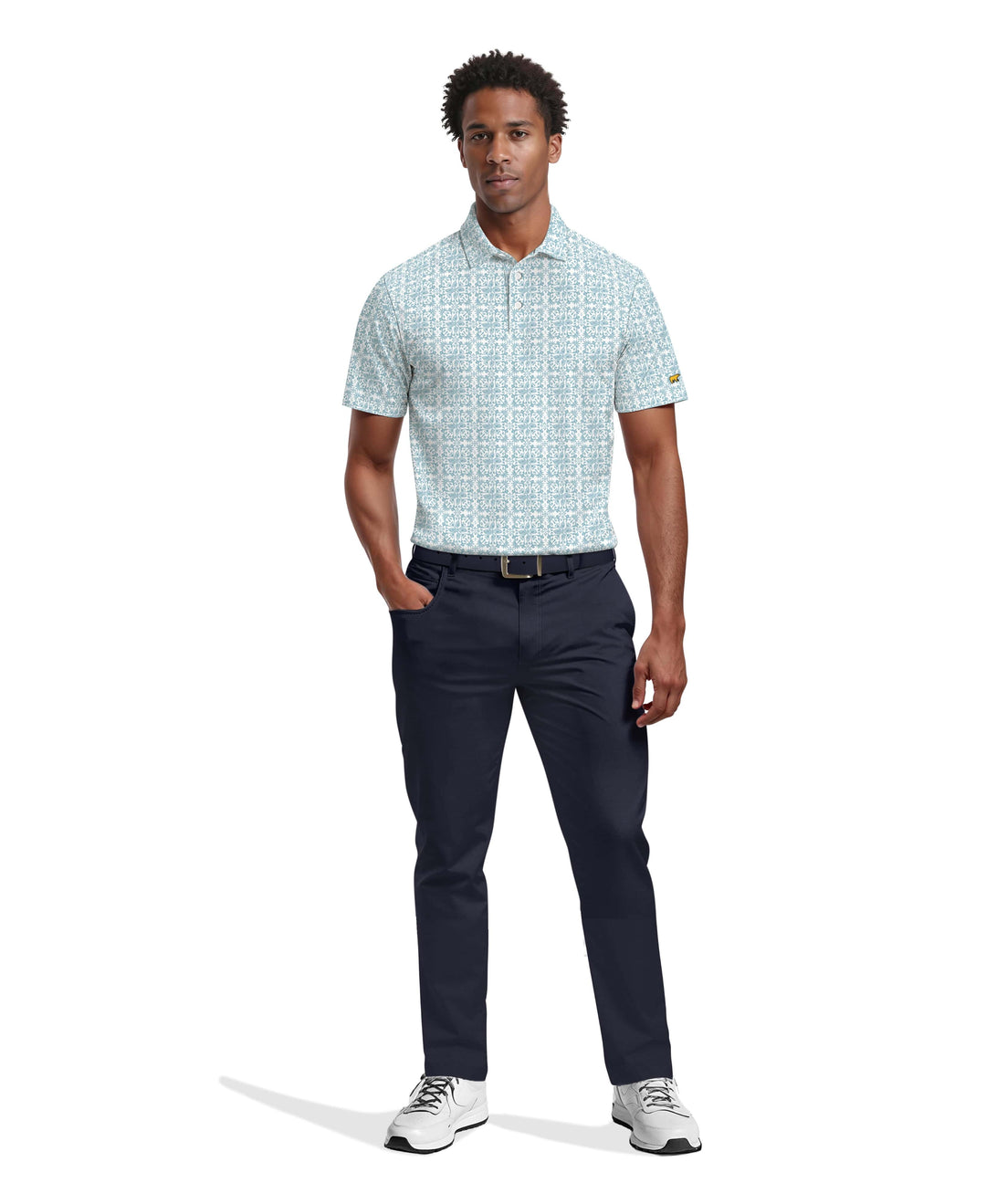 Men's Tile Print Polo (Bright White) 