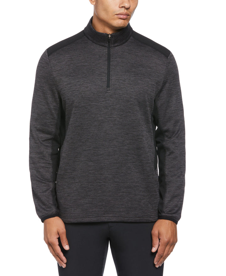 Two Tone Space Dye 1/4 Zip Golf Pullover (Caviar Htr) 
