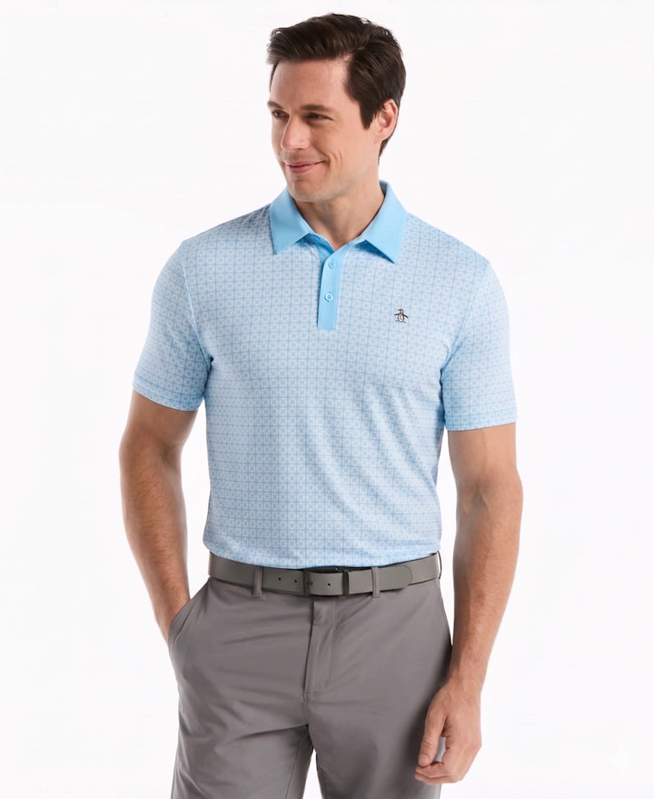 Men's Windowpane Print Polo