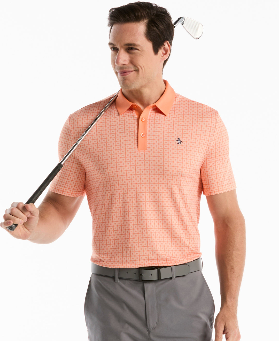 Windowpane Print Polo (Melon) 