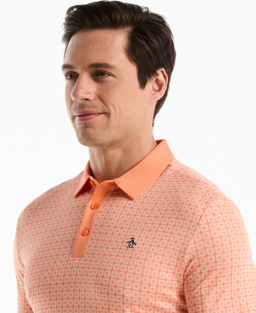 Windowpane Print Polo (Melon) 