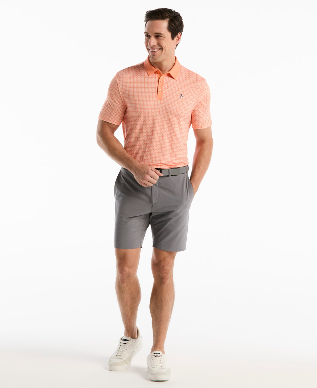Windowpane Print Polo (Melon) 