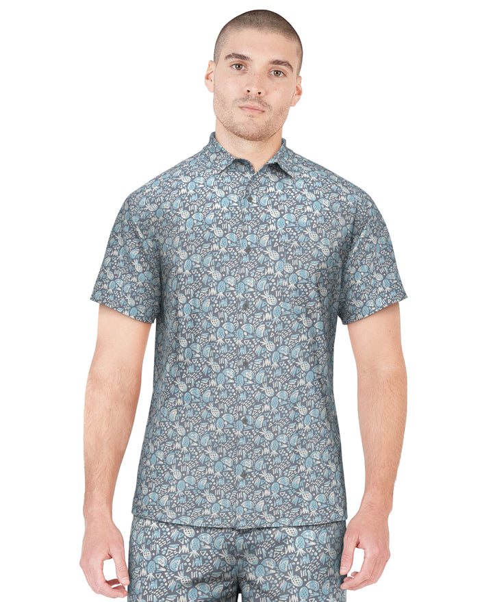 Woven Pineapple Print Golf Shirt (Tradewinds) 