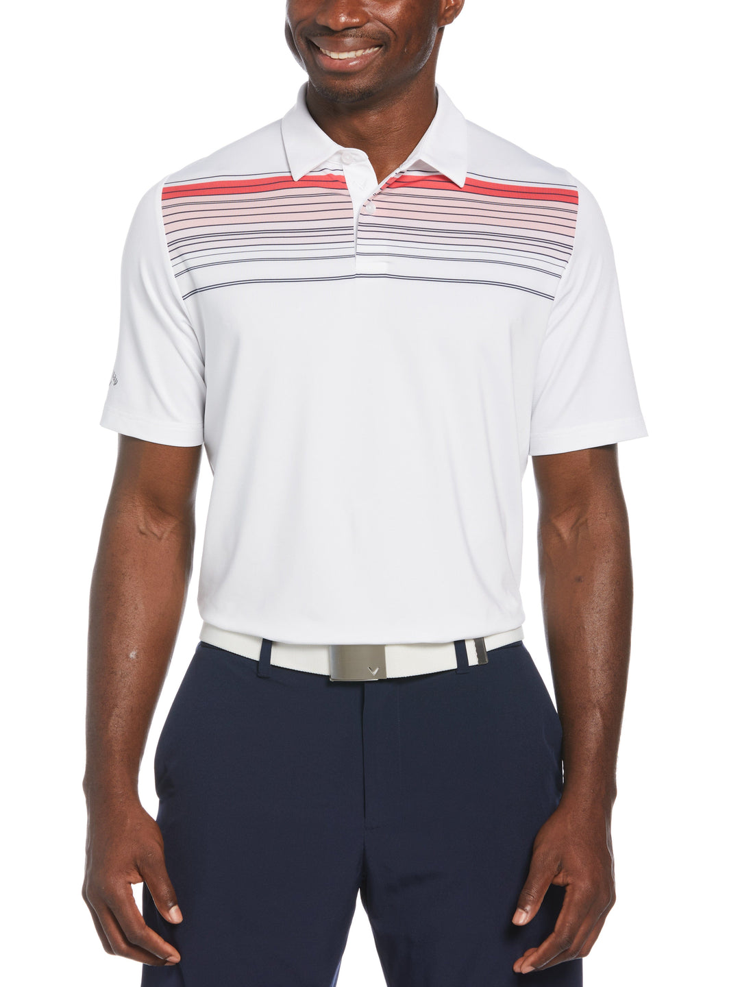 Yarn Dyed Energized Engineered Stripe Golf Polo (Bright White) 