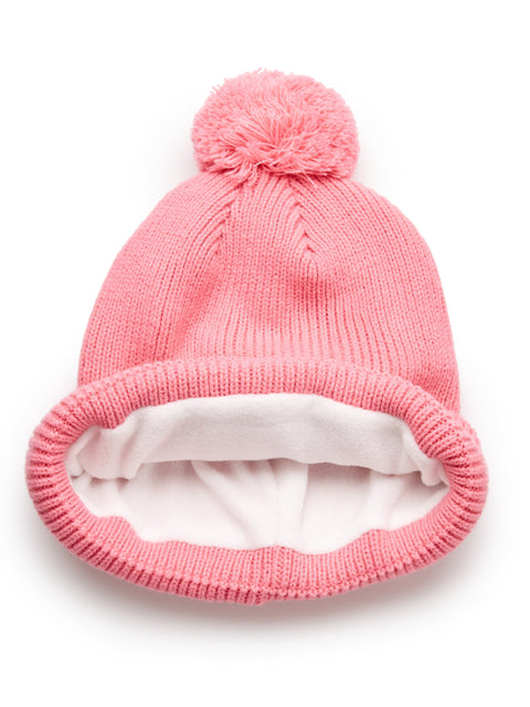 Pom Pom Beanie with Logo (Pink Carnation) 