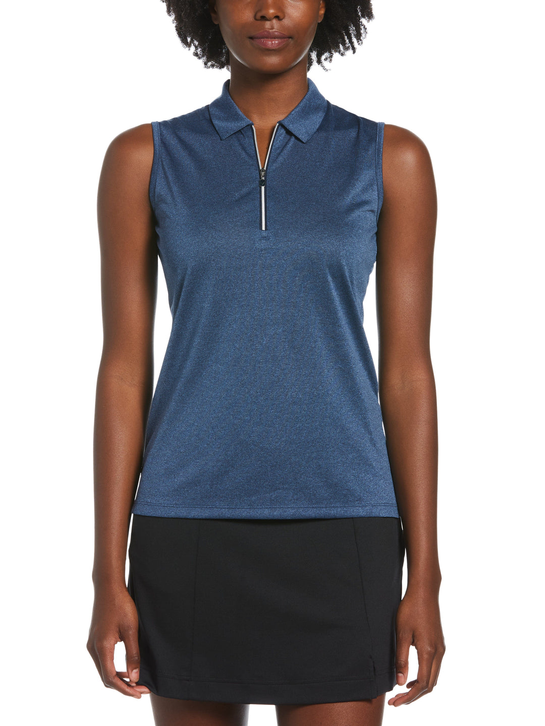 Quarter Zip Heather Sleeveless Golf Polo (True Navy Htr) 
