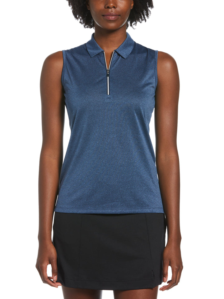 Quarter Zip Heather Sleeveless Golf Polo (True Navy Htr) 
