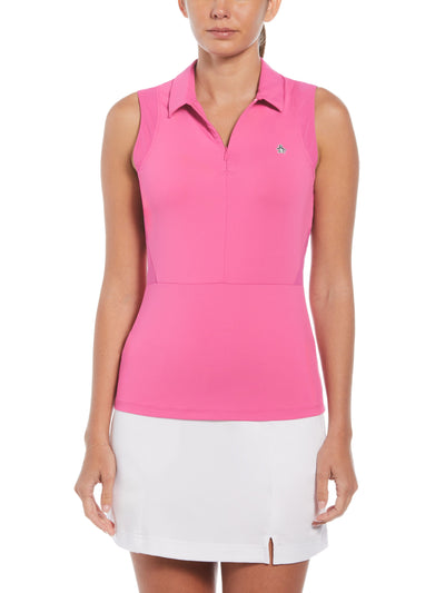 1/4 Zip Mesh Block Sleeveless Golf Polo Shirt (Cheeky Pink) 