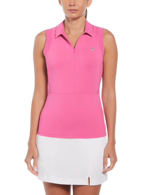 1/4 Zip Mesh Block Sleeveless Golf Polo Shirt (Cheeky Pink) 