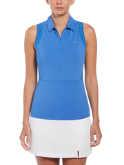 1/4 Zip Mesh Block Sleeveless Golf Polo Shirt (Nebulas Blue) 