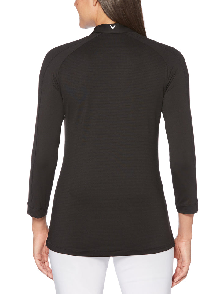 Womens 3/4 Sleeve Swing Tech Shadow Stripe Polo (Caviar) 