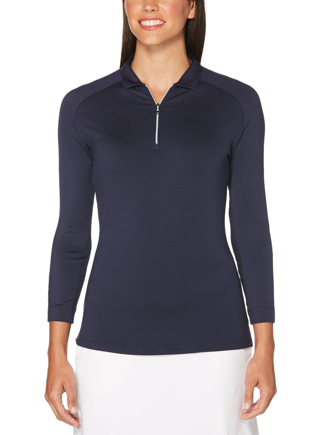 Womens 3/4 Sleeve Swing Tech Shadow Stripe Polo (Peacoat) 