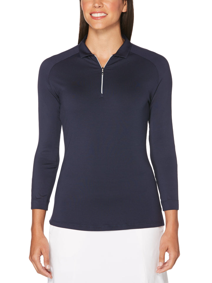 Womens 3/4 Sleeve Swing Tech Shadow Stripe Polo (Peacoat) 