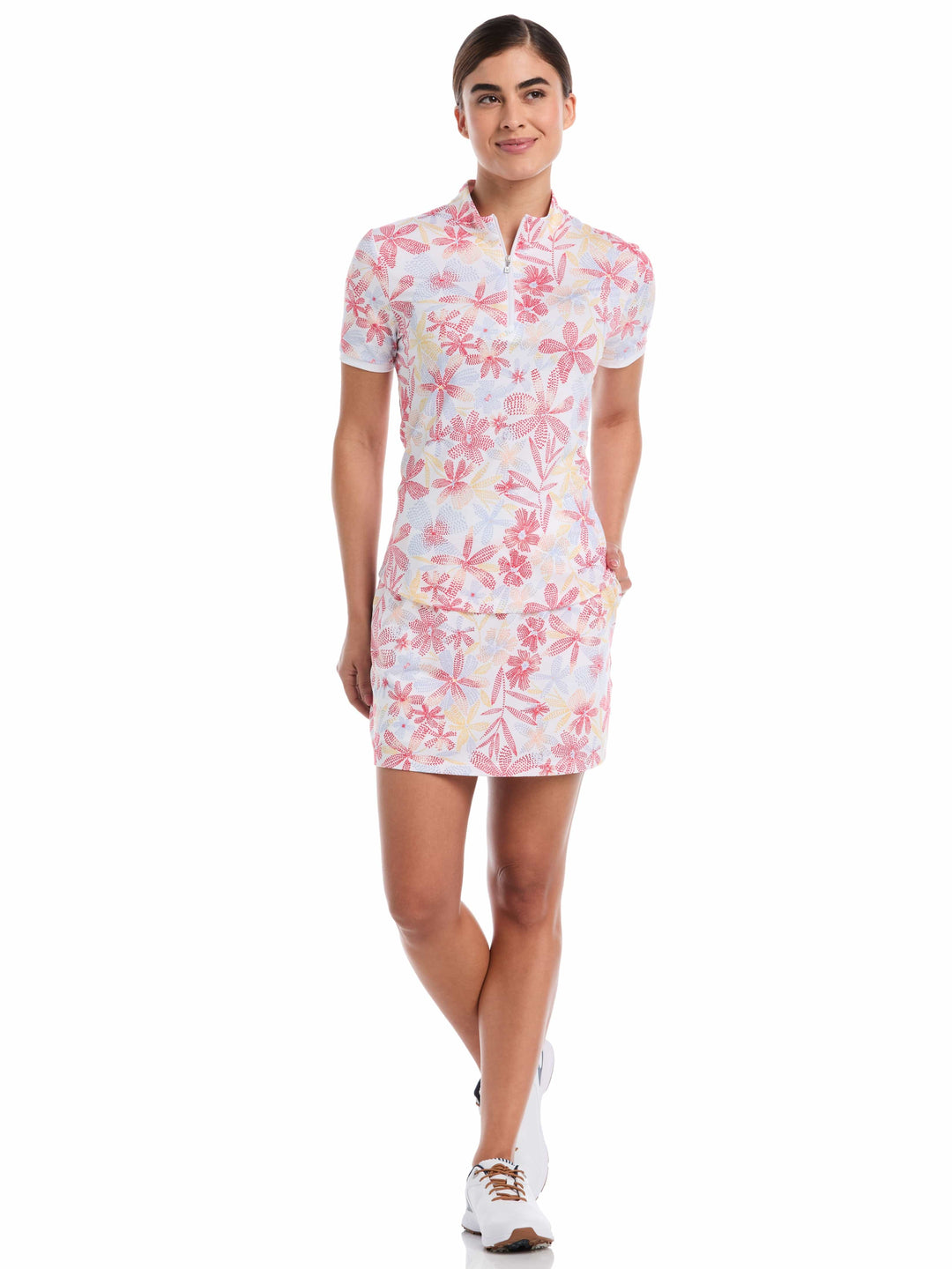 Women's Abstract Floral Print Color Block Golf Skort | 16" Length