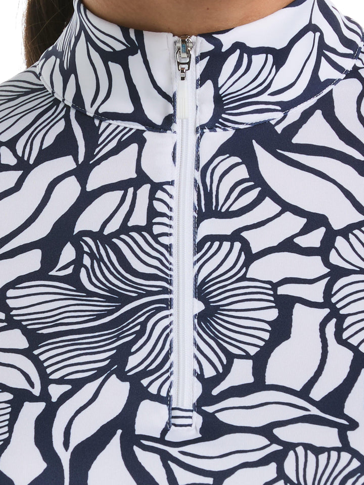 Abstract Floral Print Golf Shirt (Peacoat) 