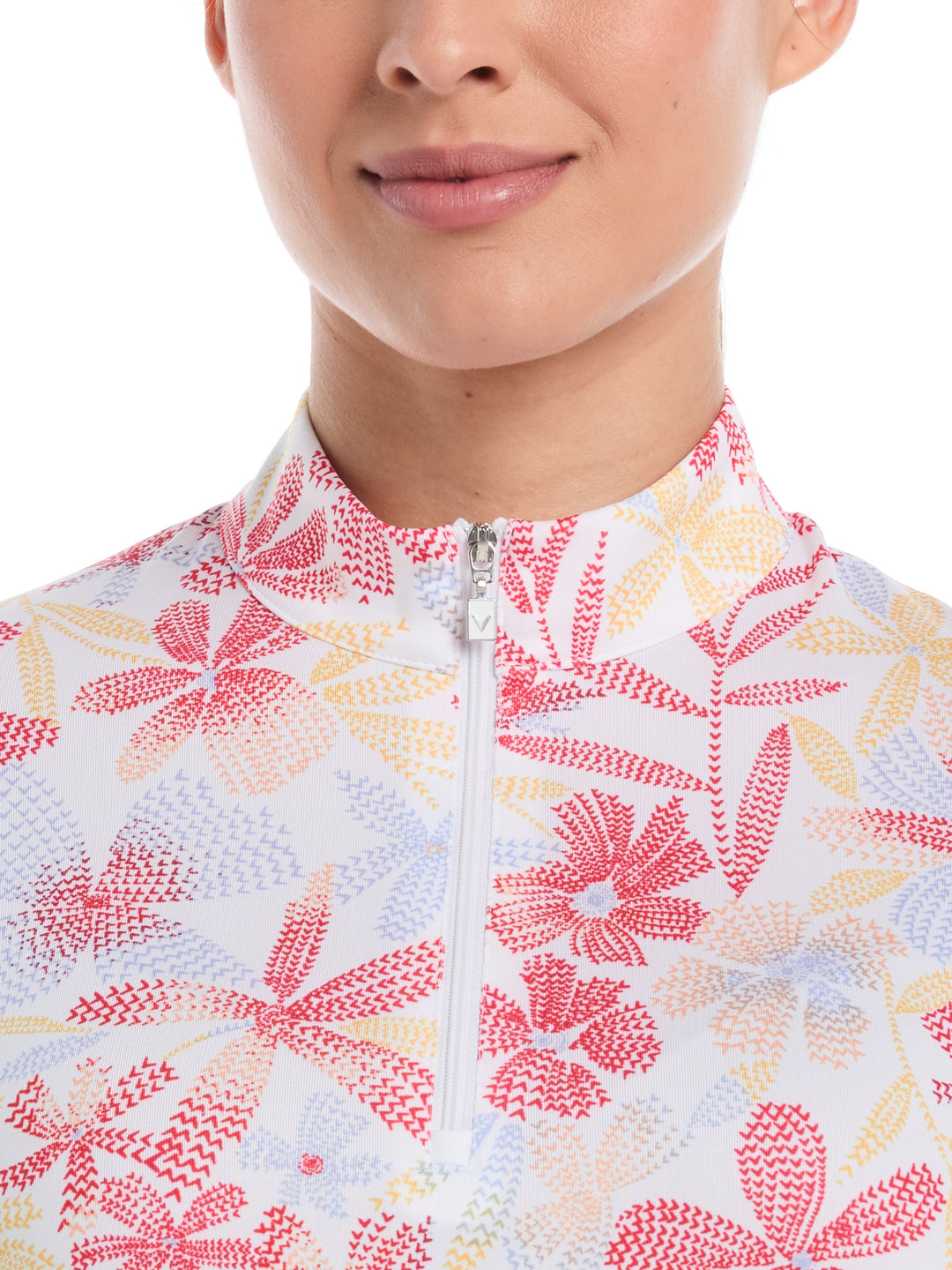 Women's Abstract Floral Print Zip Golf Polo