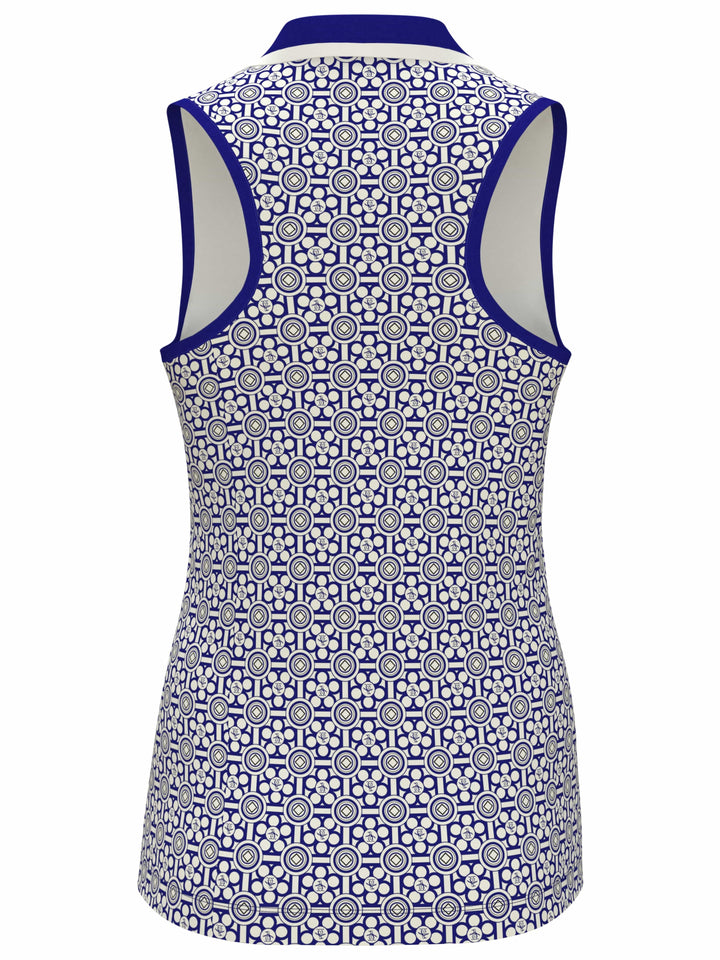 Womens Abstract Printed V-Neck Golf Top (Bluing) 