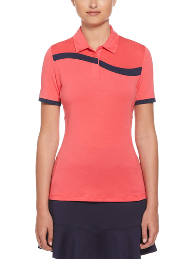 Womens Colour Block Polo (Geranium) 